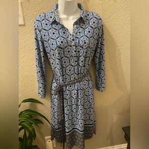 Donna Morgan 3/4 Sleeve Blue Print Dress
